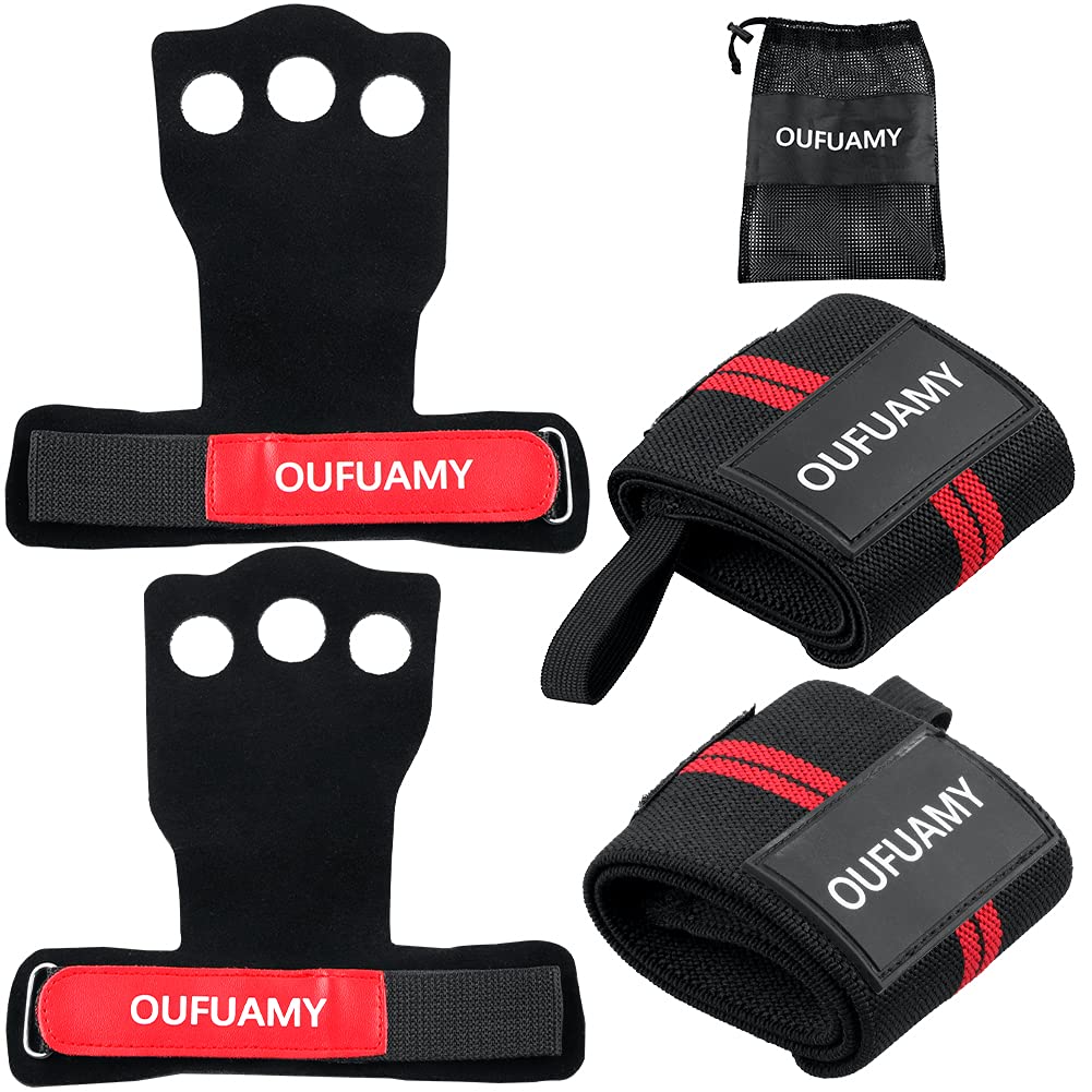 Buy OUFUAMY 3 Holes Gymnastics Hand Grips Cowhide Leather with 2 Wrist