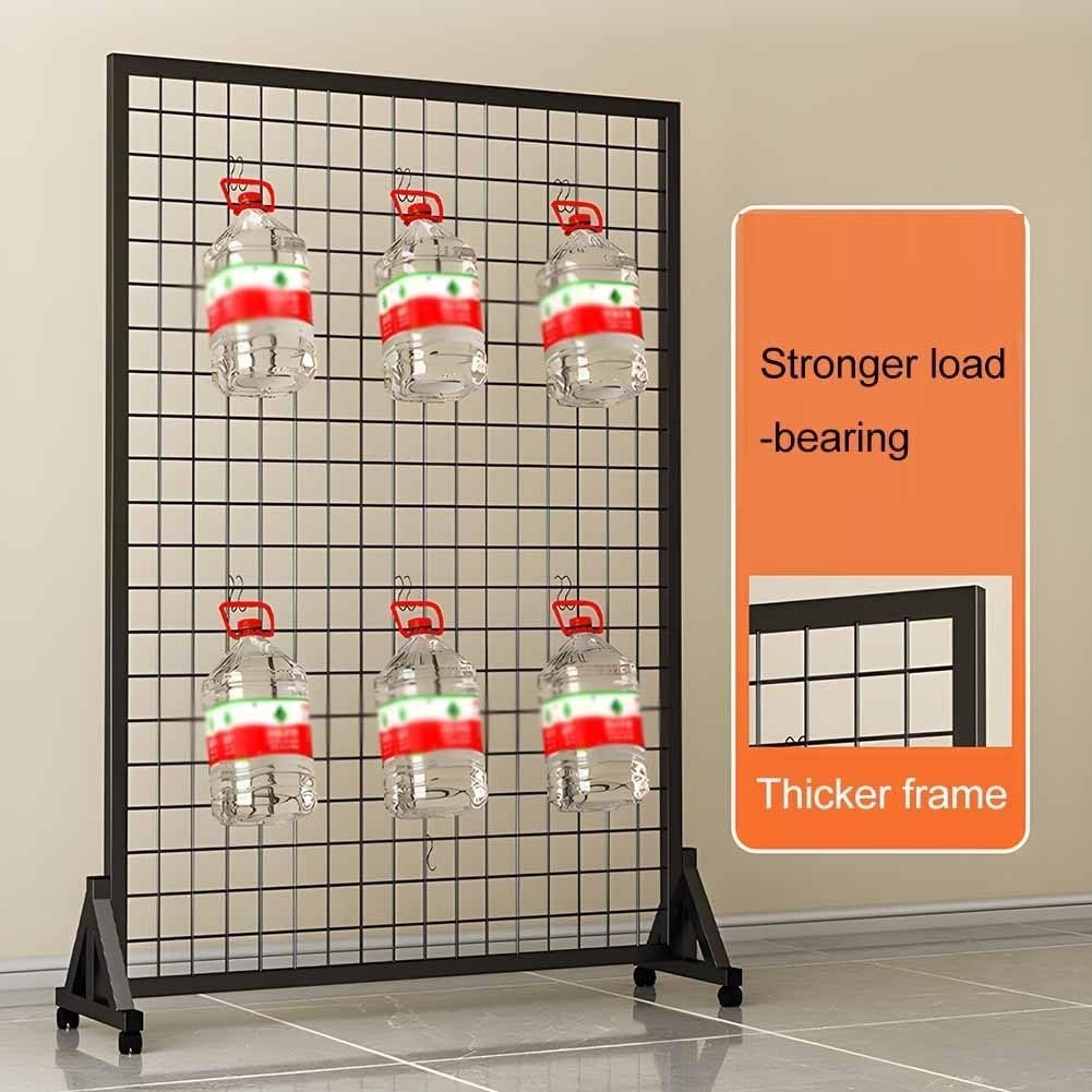 Versatile Black Grid Wall Panels with Wheels - Standing Display Rack for Retail, Home, Trade Shows & Office, 60x40x100 cm Art Gridwall Stand, Adjustable & Portable