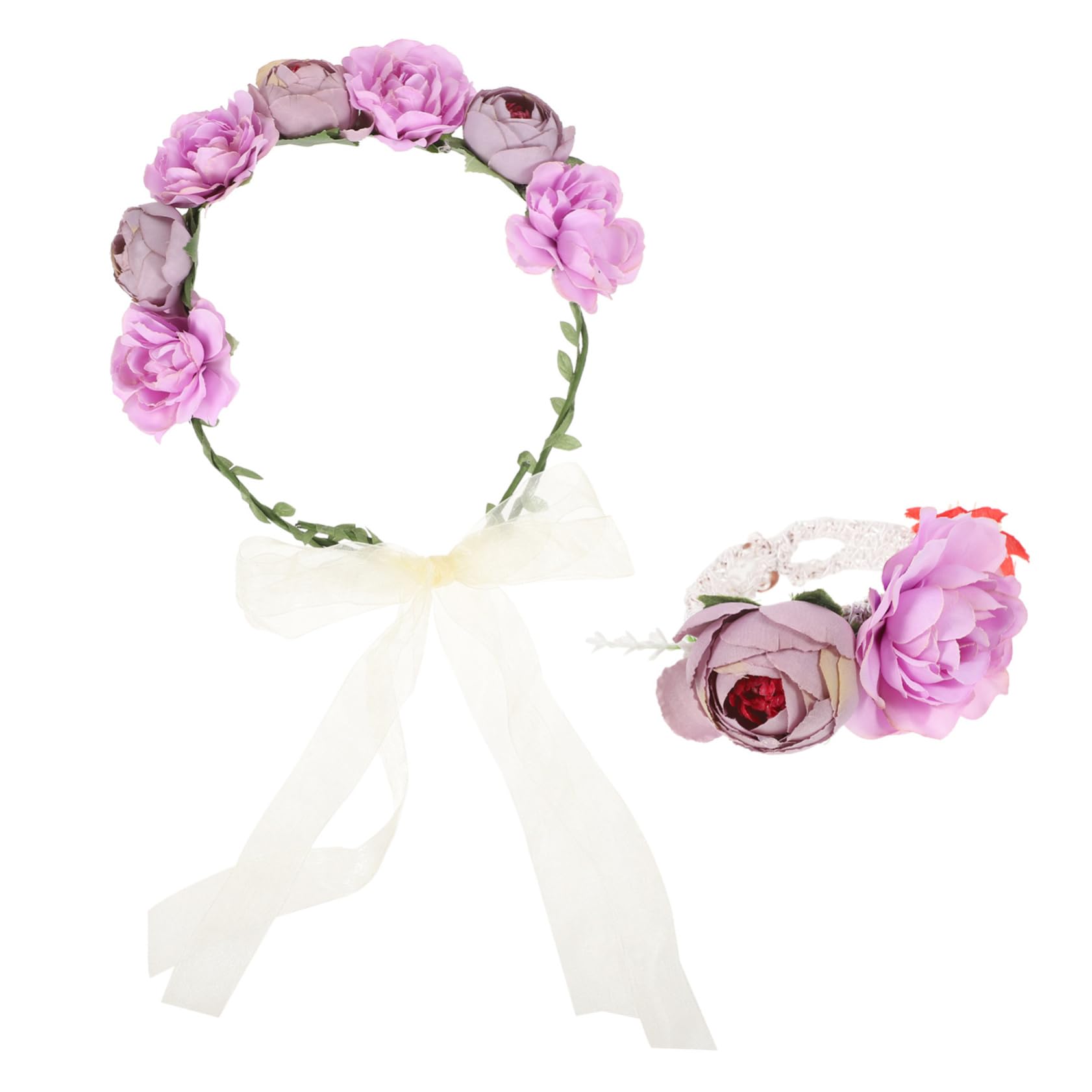 MAGICLULU 4 Sets Elegante Blumenkrone Haarkranz Stirnband Armband Hochzeit Braut Corsage Für Damen Party Dekorationen