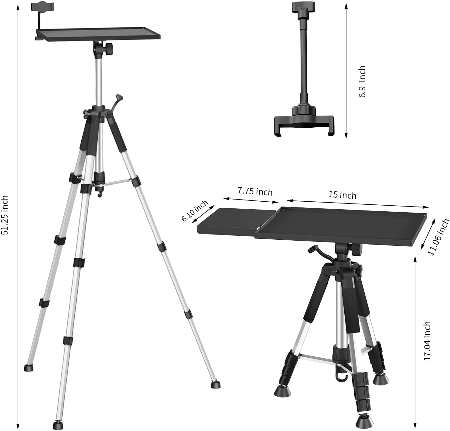 Projector Stand Tripod - Each Leg Height Can Be Adjusted Independently, Adjustable Height from 17.6 to 51.4 Inches