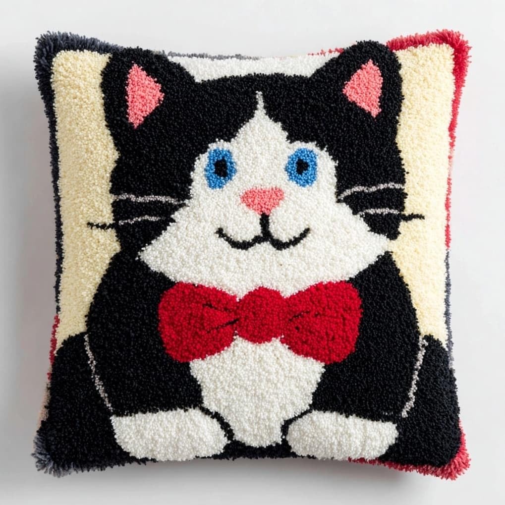 Axiangzik Cute Tuxedo Cat Latch Hook Pillow Cushion Cover Kit,