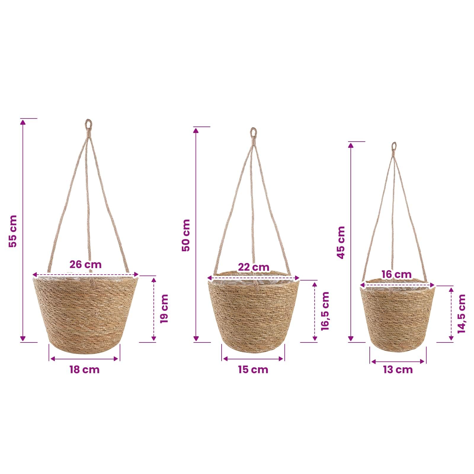 Seegras Pflanzenkörbe 3 pcs Natur Ø26 x 19 cm