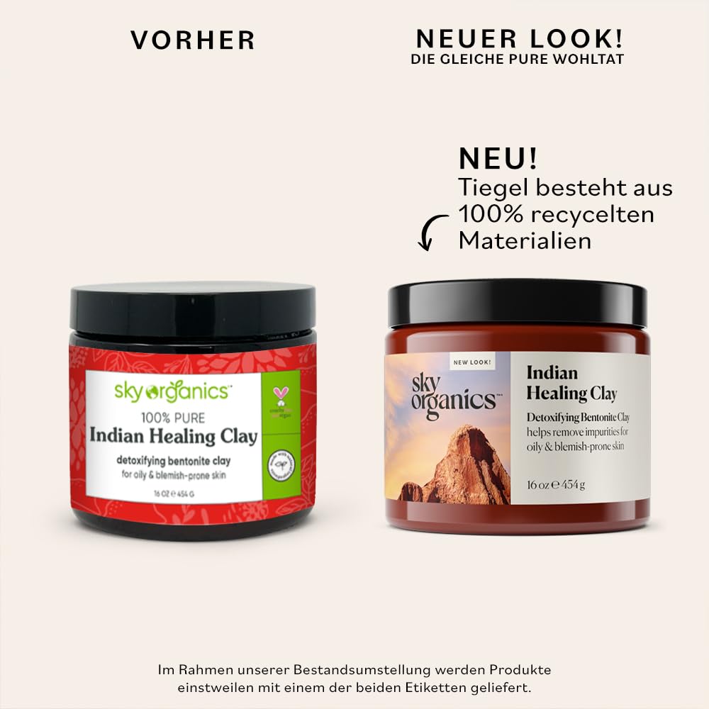 Sky Organics - Indische Heilerde, 454 g - entgiftendes Bentonit-Tonpulver - Peeling-Gesichtsmaske - Porenreiniger - Mischhaut und fettige Haut - natürlich, vegan - Hautpflege und Selbstpflege