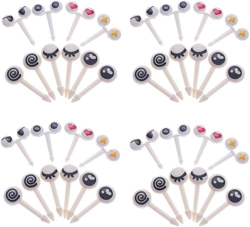 RAYNAG Caja Bento de 40 piezas para niños, palillos de dientes de plástico con dibujos animados, adorables loncheras estilo ojo