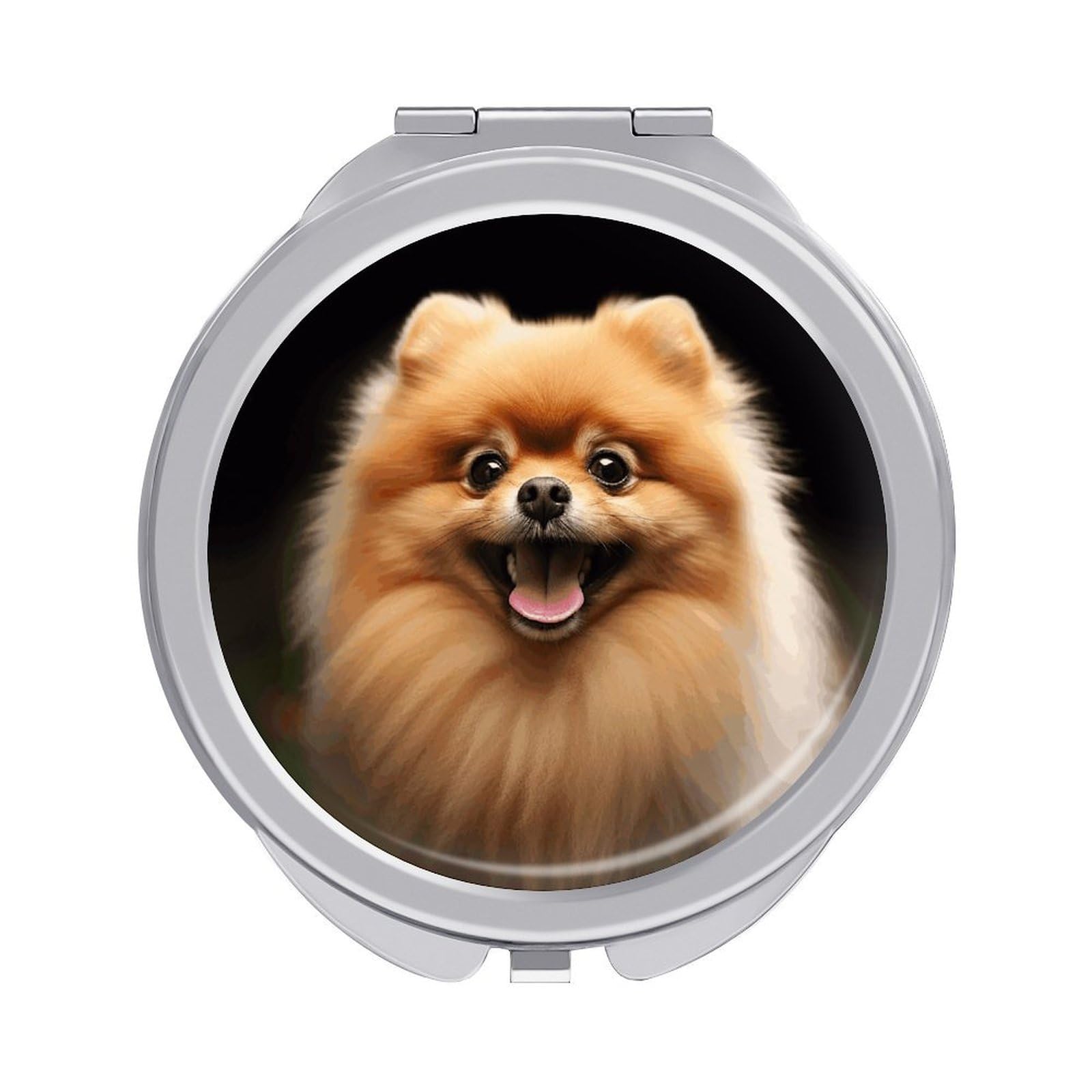 LZQPOEAS Pomeranian Compact Mirror, Double-Sided Folding Makeup Mirror, Durable Metal Travel Pocket Mirror for Purse, Portable Round Touch-Up Mirror for Table Gifts and Everyday Use