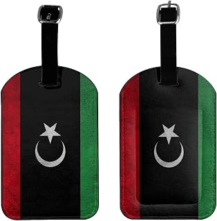 Vintage Libyan Libya Flag Luggage Tag for Suitcases with Name Id Card Privacy Protection Travel Suitcase Tags Pu Leather Baggage Tag Travel Essential Black