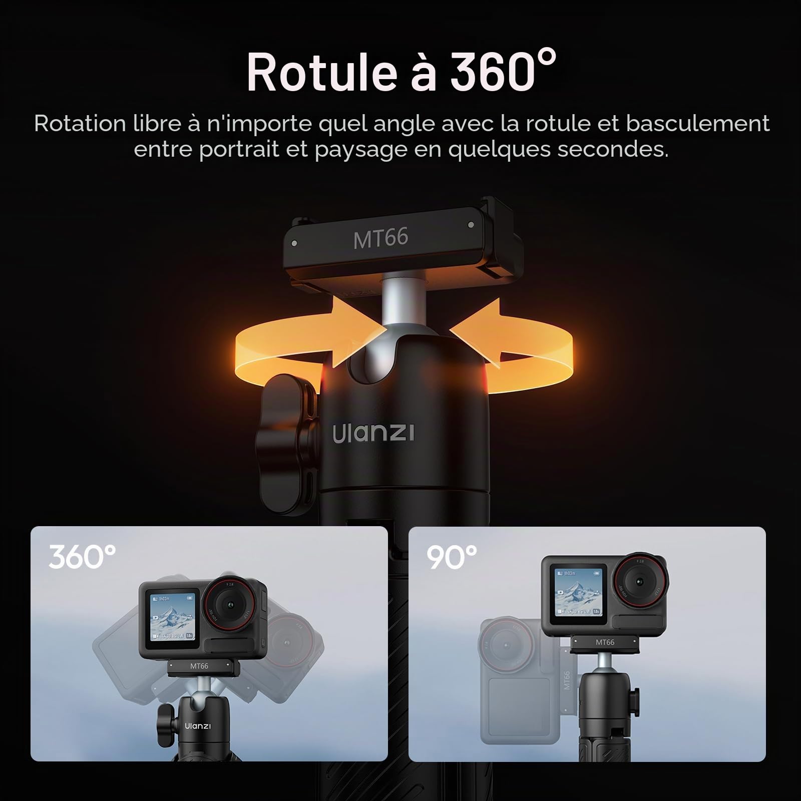ULANZI MT66 Trépied pour caméra d'action, Support Adaptateur magnétique à dégagement Rapide pour DJI Osmo 360 Nano Action 5 Pro 4, Perche à Selfie/Mini trépied
