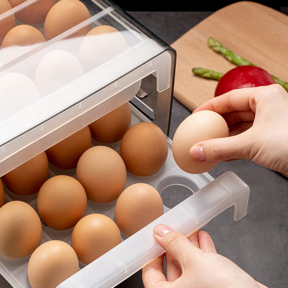 Refrigerador Caja De Almacenamiento De Doble Capa para Huevos Tipo De Cajón Doméstico Clasificación De Cartón De Huevos Extraíble Y Caja De Mantenimiento Fresco Soporte De Rejilla para Huevos