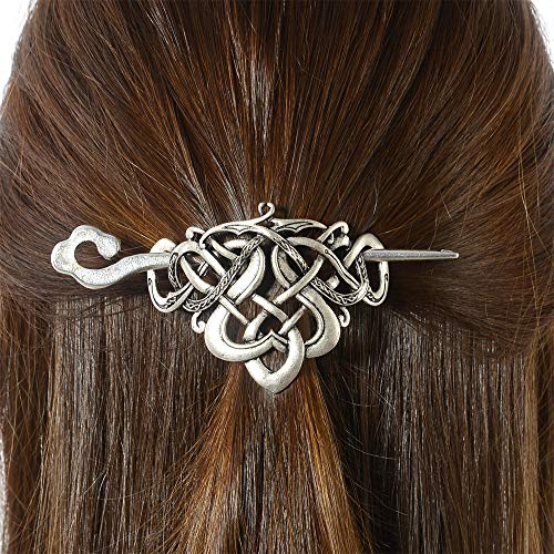 Viking Celtic Hair Clips Hairpin-Viking Hair Sticks Ladies Hair Accessories Triangle Clips for Long Hair Slide Pin Irish Antique Silver Hairstick Celtic Knot Viking Jewelry Hair Clip Men Gift (No.D1)