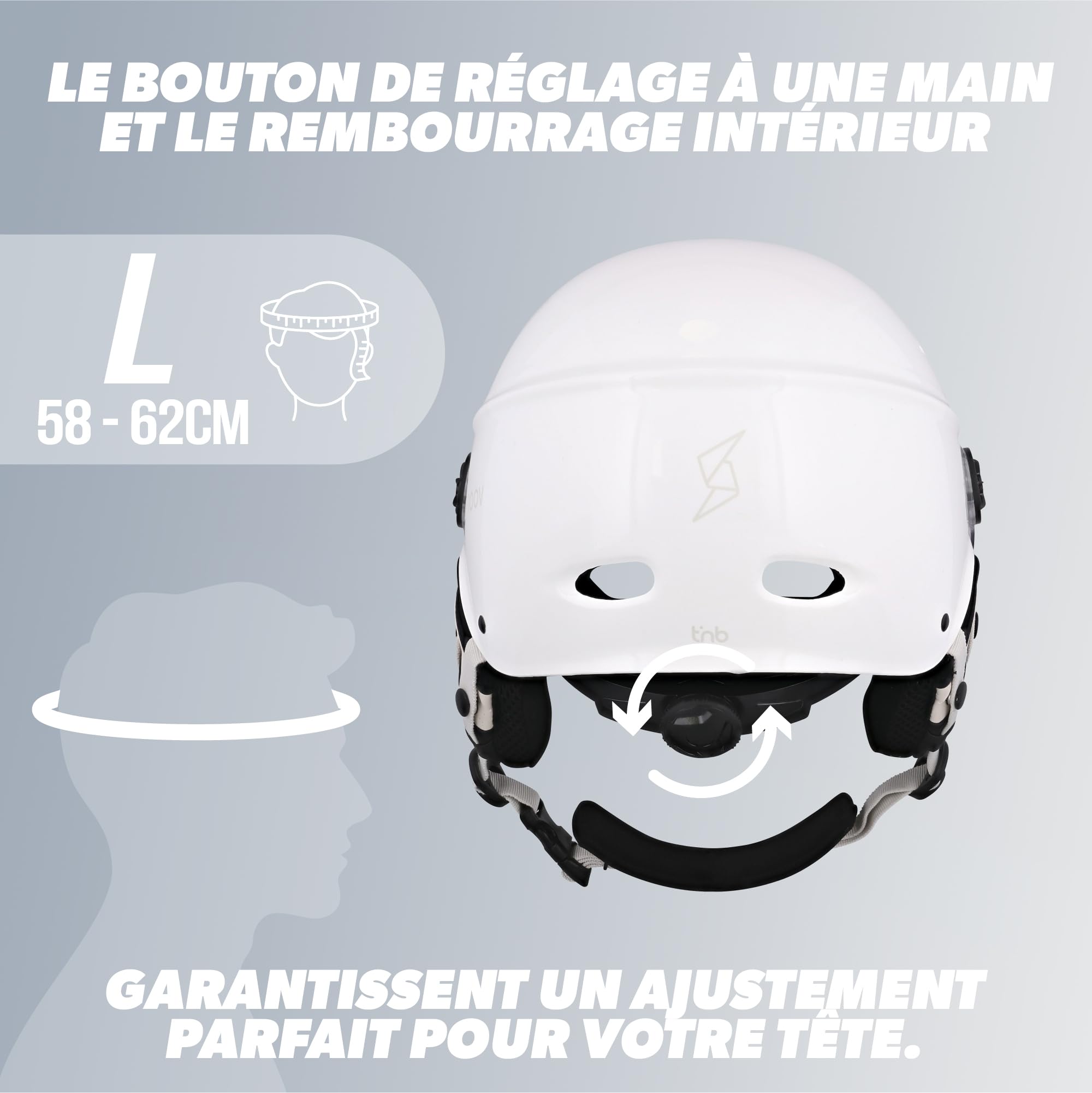 T'nB Visor, Casco de protección de Bicicleta y Patinete eléctrico para Hombre y Mujer, Visera Transparente, Ajuste de Rueda, Orejeras Desmontables, Talla L (Circunferencia de la Cabeza 58-62 cm