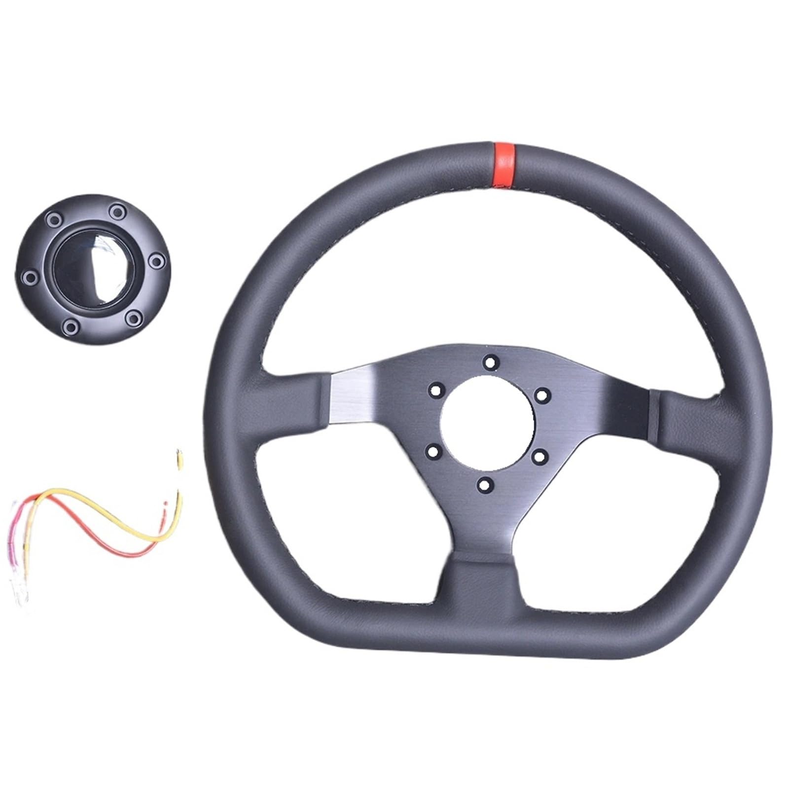Generico Volante da corsa for PC Sim in pelle a forma di D da 320 mm | La forma a D aggiunge spazio alle gambe e l'impugnatura in pelle è morbida for un gioco di simulazione prolungato