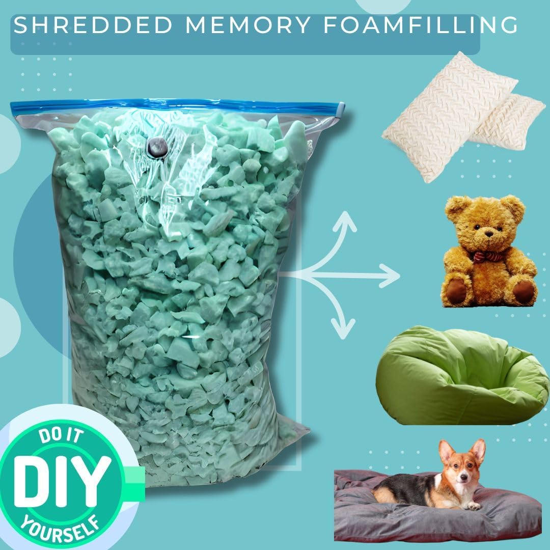 Durable Denisty Shredded Memory Foam Inserts Filling for Arts and Crafts, Bean Bags, DIY Projects, Pet Dog Beds, Pillows Chairs Sofas Couches Stuffing, Plushes, Poufs, Ottomans, Refill. - Image 2