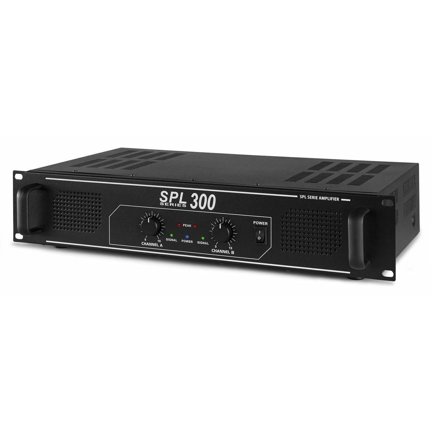 SkyTec SPL300 PA Verstärker Endstufe 300 Watt, mit 3-Band-Equalizer, 3 Kanal Input, Chinch, AUX, ideal für kleine DJ Boxen, Clubs, Bars und Gastronomie, Schwarz