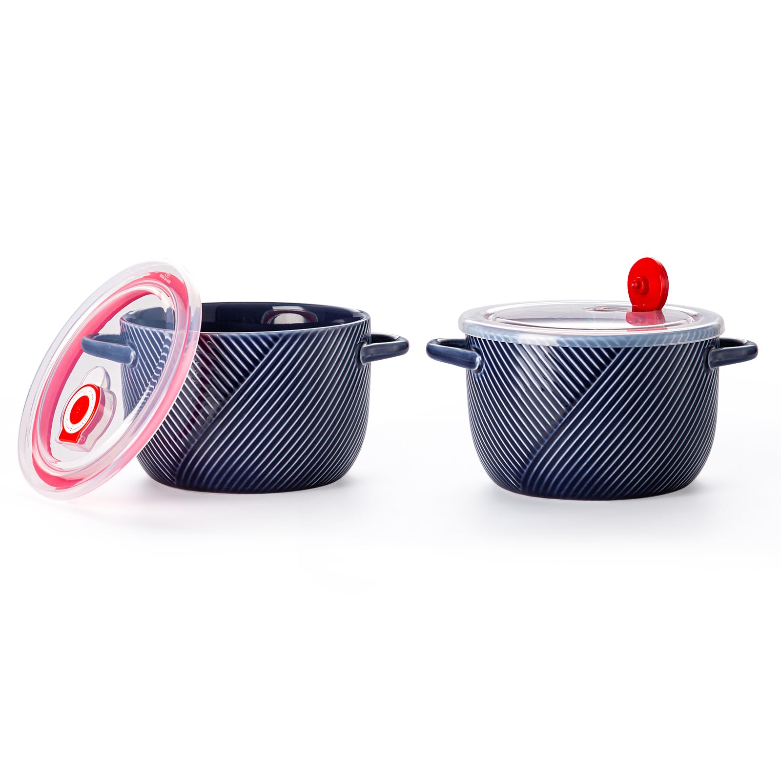 Adewnest Ceramic Soup Bowls with Lid & Handle: 32 oz Large Kitchen Containers for French Onion Meal Prep Cereal Ramen Oatmeal Dorm Living Single Serve Dinner Work Lunch - Navy Set of 2
