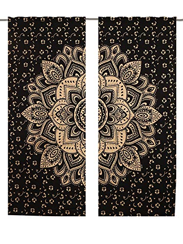 Juego de 2 cortinas para colgar en la pared con mandala, color dorado y negro, para ventana de mandala, 82 cortinas Cover