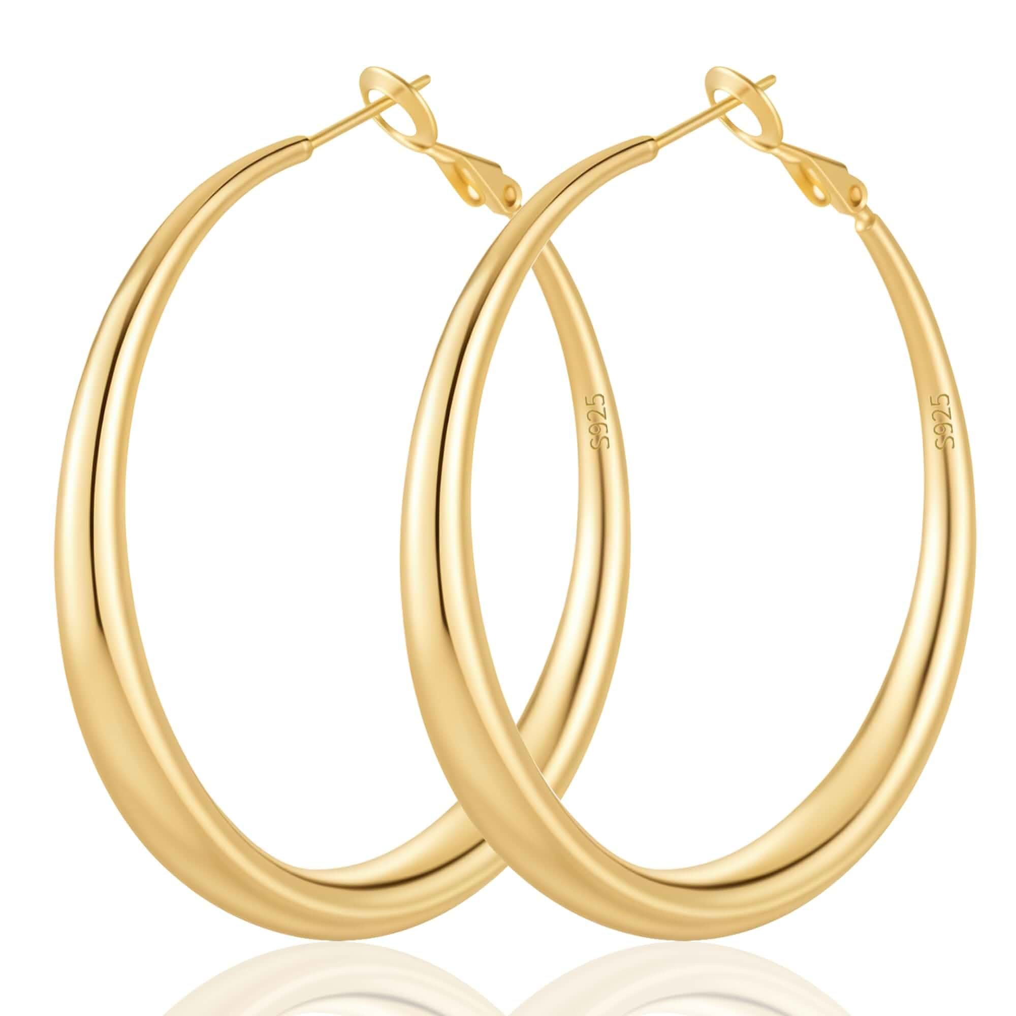 14K Gold Plated Hoop Earrings for Women Hypoallergenic S925 Post Lightweight Large Thick Gold Hoop Earrings 30/50/70mm,Non-Tarnish,Secure Clasp,Lead Nickel Free,Daily Wear Gift for Women