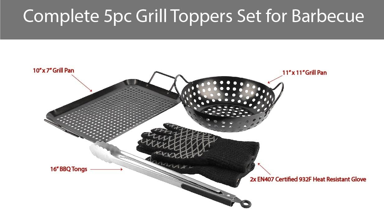 PitMaster King Grill Topper BBQ Grilling Matte Black Pan/Tray 5-Pcs Value Pack : Patio, Lawn & Garden