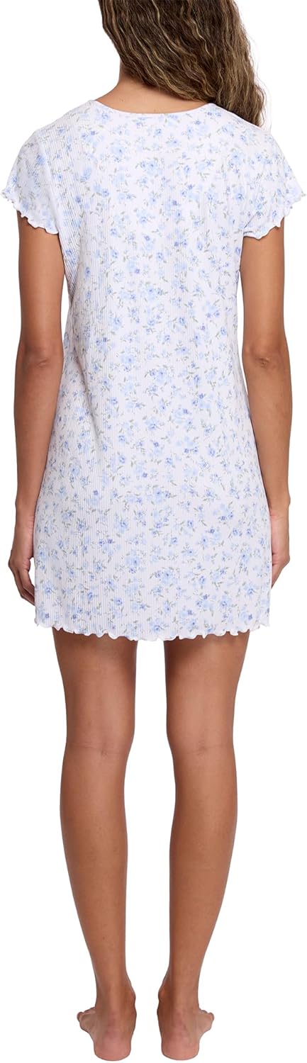 Laura Ashley Women's Nightgown Ribbed Knit Short Sleeve Henley Sleepshirt - Image 2