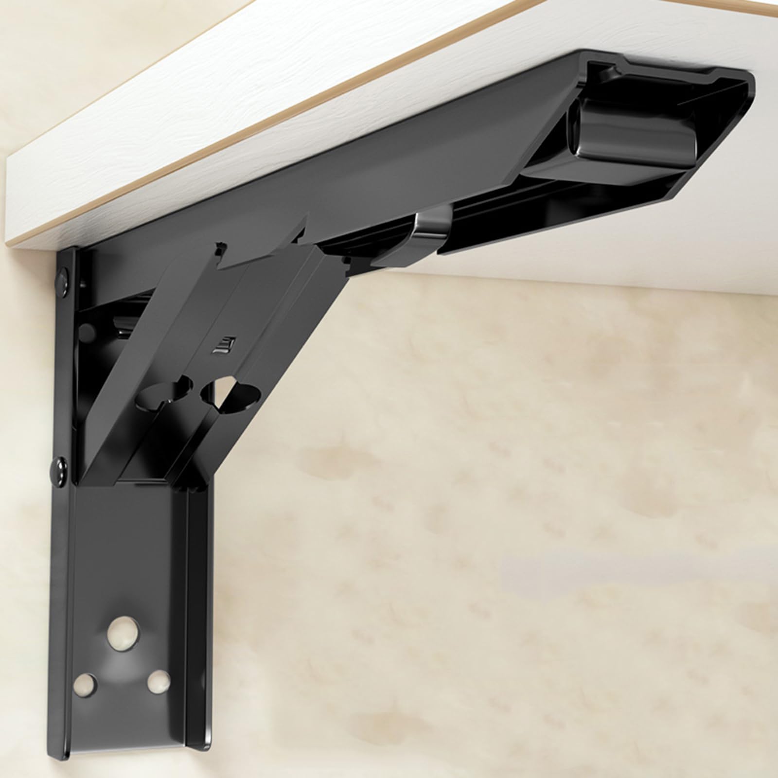 2 Piezas Soporte Estantería Plegable Escuadras Abatibles Soporte de Estante de Pared de Acero Carbono Escuadras Estanterias para Bancos de Trabajo,con Tornillos,Negro (500mm)