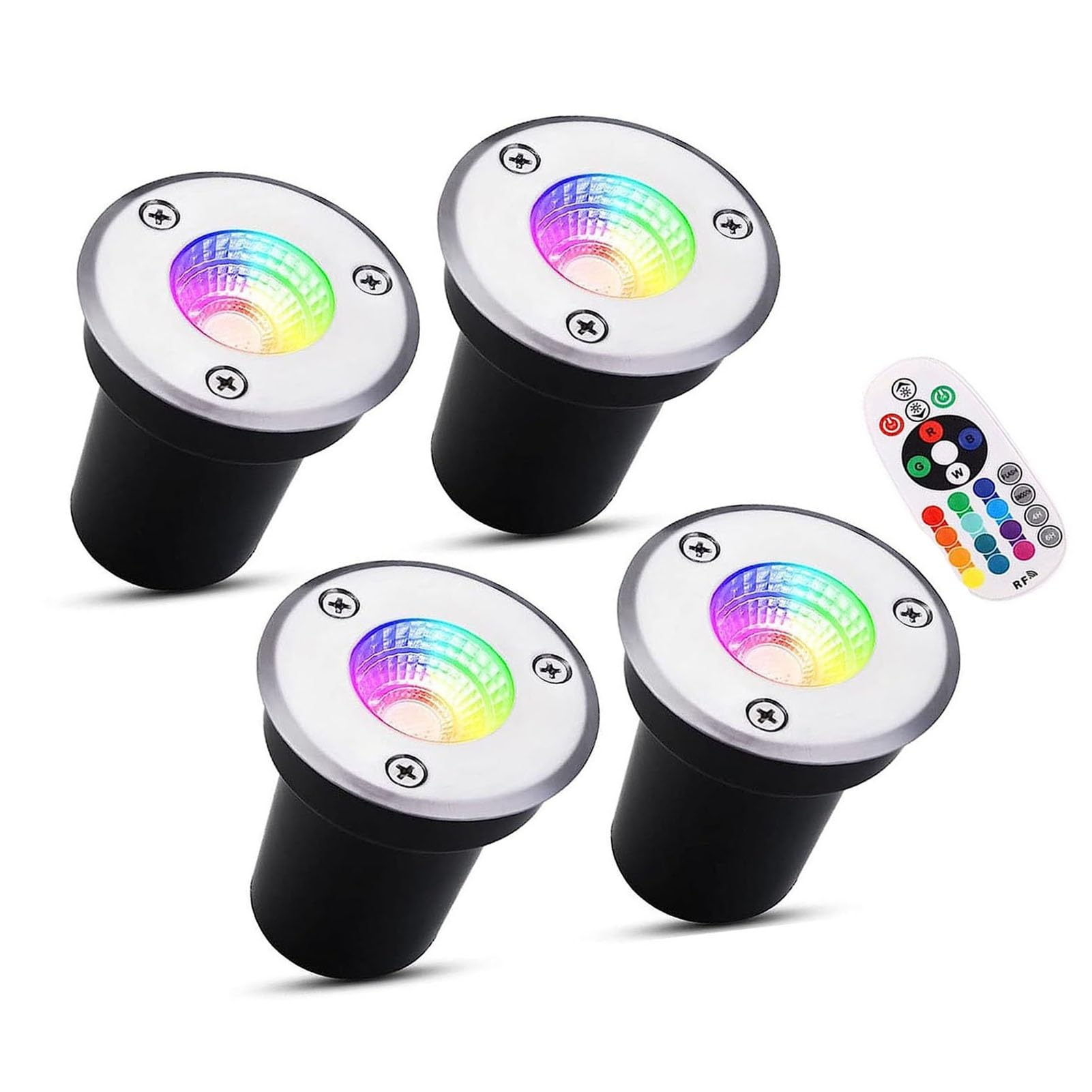 4PCS Faretti LED Esterno - Faretto Luce Da Pavimento, Faretto Da Incasso 3W RGB LED, 12V-24V Luci Spot A Terra, Lampada Da Terra Da Incasso Per Giardino IP65 A Luce Led (Color : Rgb