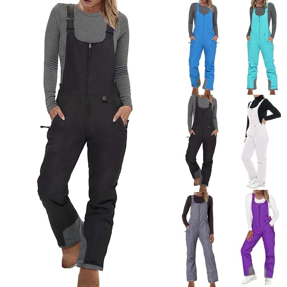 Onsoyours Femme Pantalon de Ski d'hiver avec Bretelles Ajustable Salopette Coupe-Vent Imperméable Pantalon de Ski Ripstop Combinaison