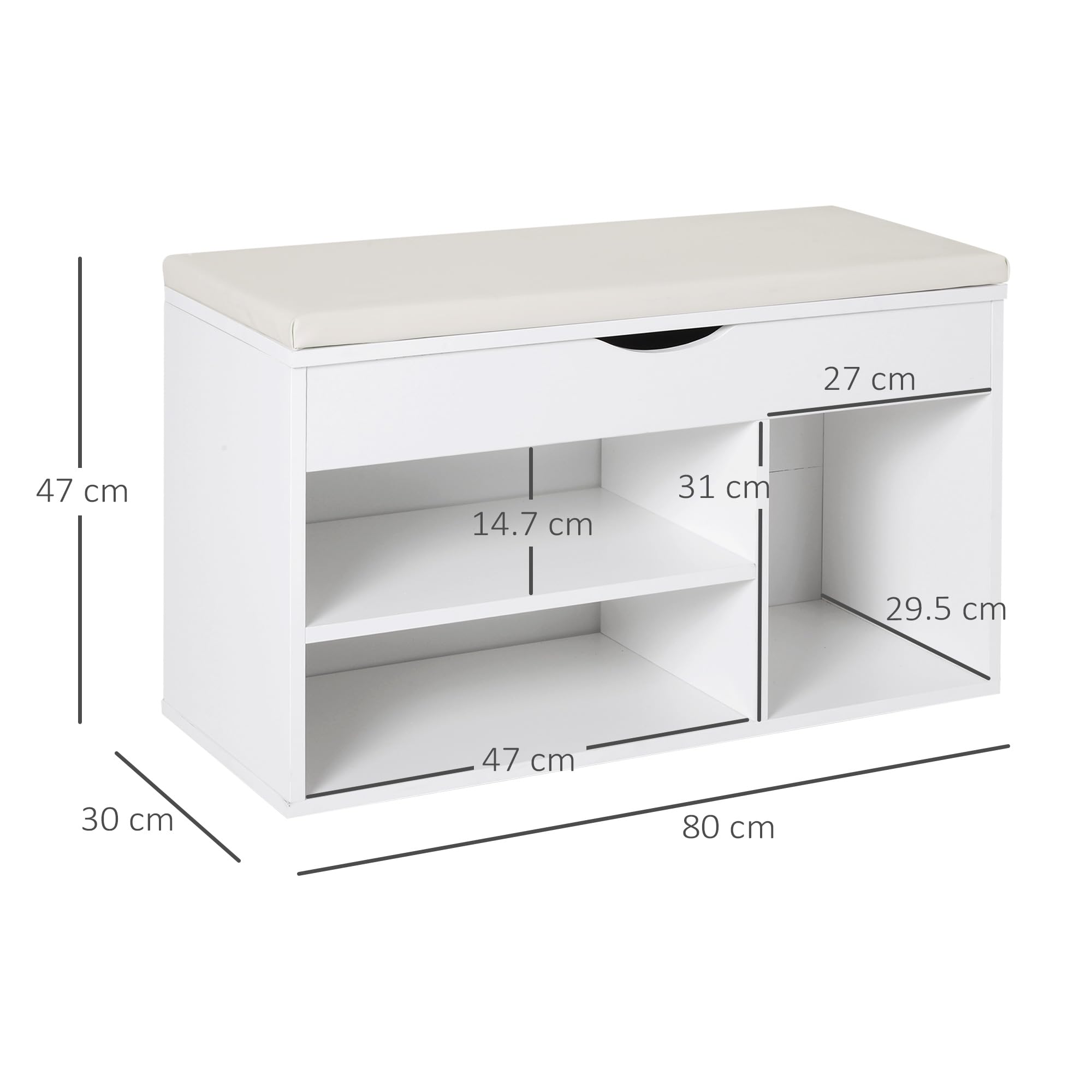 HOMCOM Panca Scarpiera da Ingresso, Scarpiera Salvaspazio Slim con Seduta Imbottita Ribaltabile e Ripiani Aperti, per Ingresso Corridoio, 80x30x47cm, Bianco