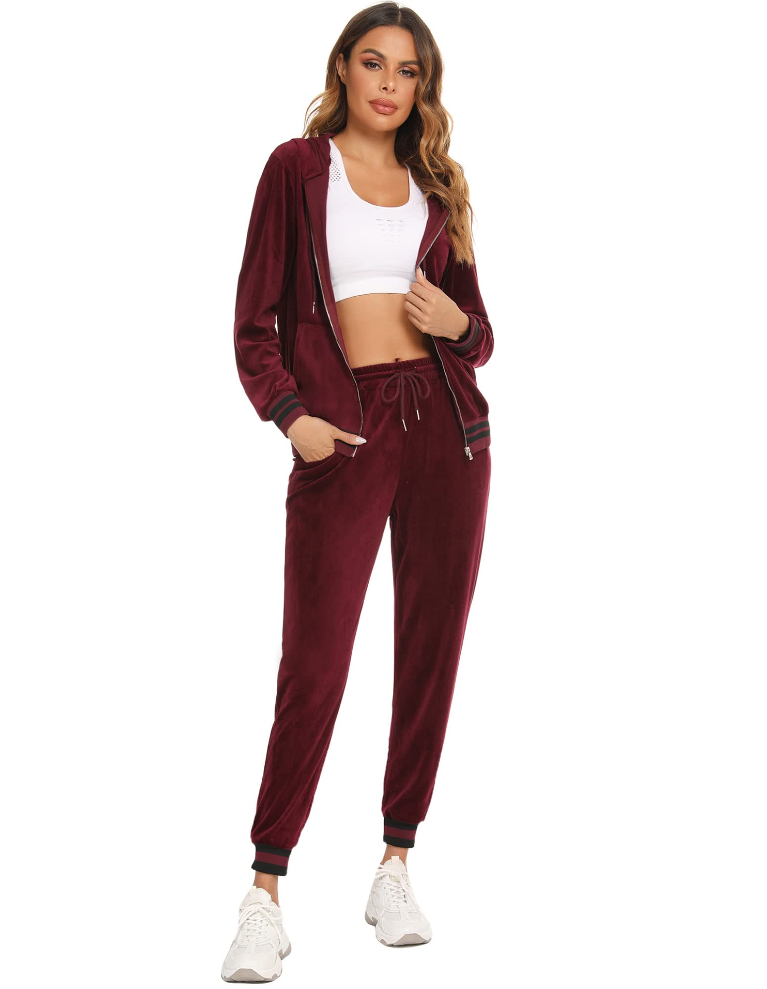 Conjunto Completo Capucha Mujer Chándal Deportivo Sudadera Camiseta Manga Larga y Pantalón Casual Yoga Correr Fitness Ropa