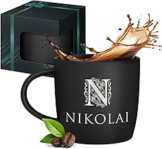 Maverton Keramik Kaffeetasse 400ml mit Gravur - personalisierter Kaffeebecher aus Matt Keramik mit Henkel - Trinkbecher für Männer zum Geburtstag zu Weihnachten - matt schwarz - Innen schwarz - Name