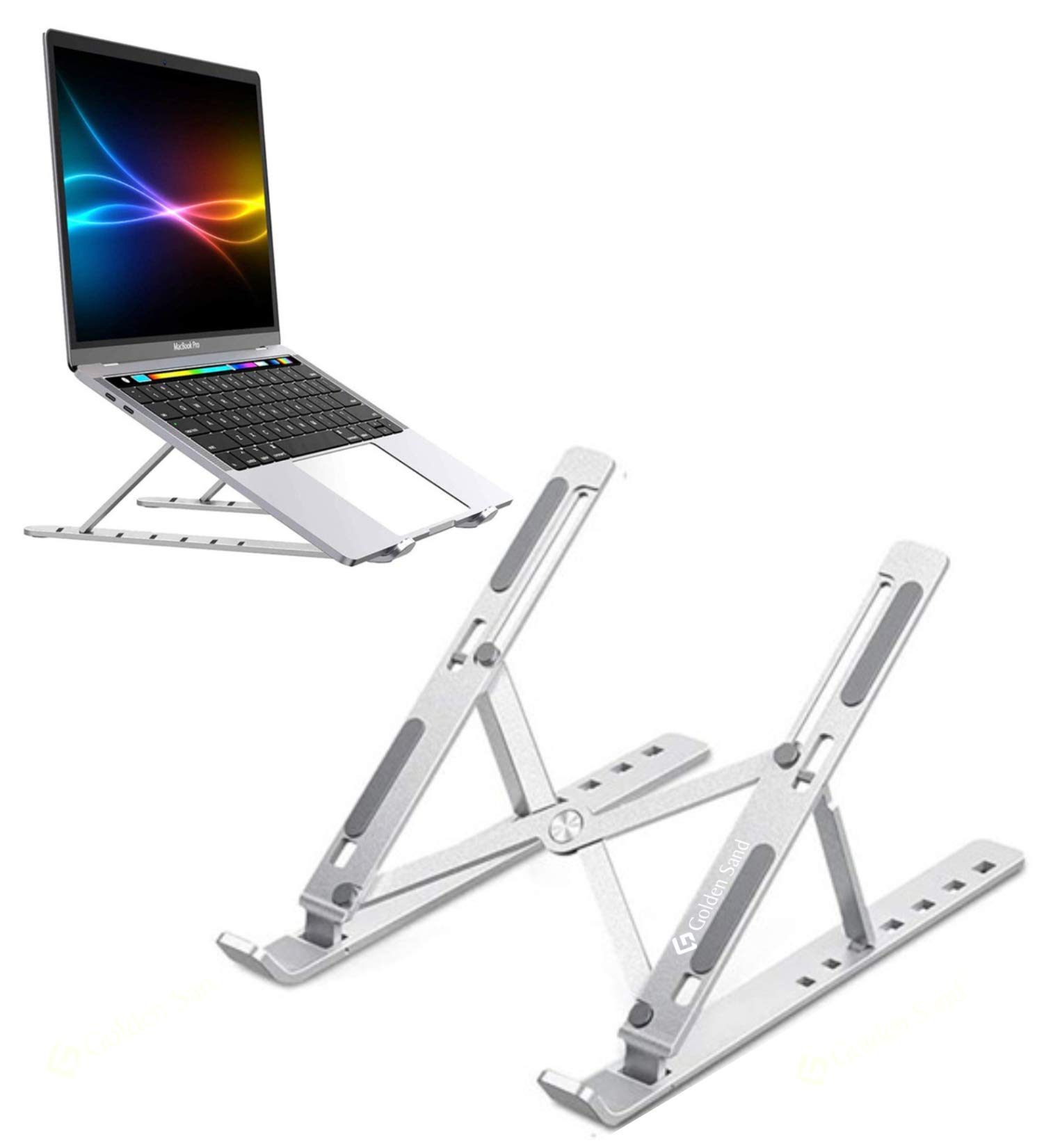Golden Sand Laptop Stand Foldable Adjustable Computer Stand, Portable Tablet Stand, Ergonomic, Laptop Stand for Desk, Bed, Table, Compatible with MacBook, Dell XPS, HP, Lenovo, All Laptops (Silver) (B08S59S6Q7) Amazon Price History, Amazon Price Tracker