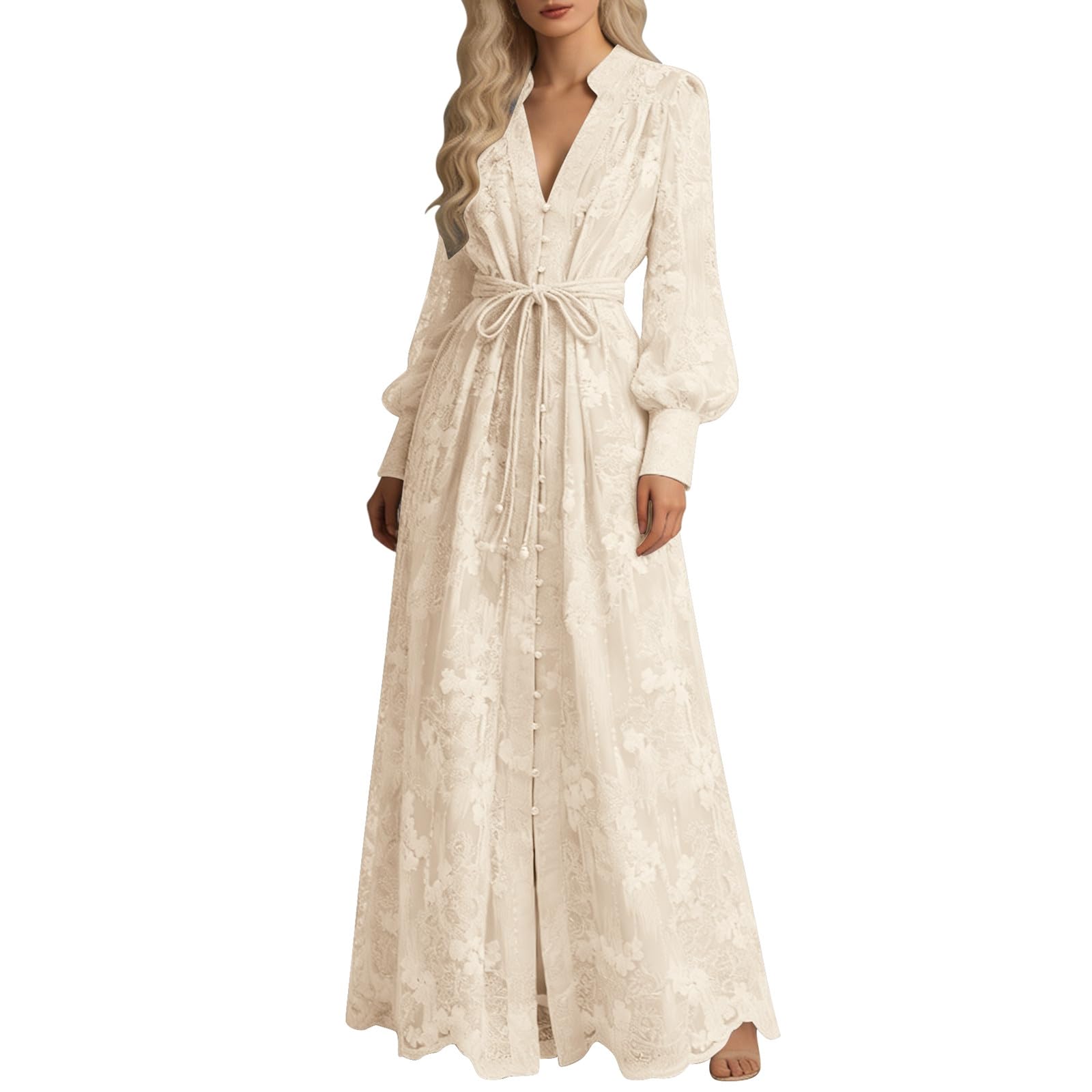 Abendkleid Damen Langarm Kleid Herbst Maxikleid V-Ausschnitt Puff Plissee Freizeitkleid Hohe Taille Elegant Hochzeitsgast Cocktail Langes Kleider Party A-Linie Winterkleid