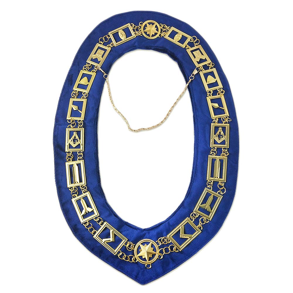 Masonic Collar Working Tools Gold Plated Blue Velvet Backing