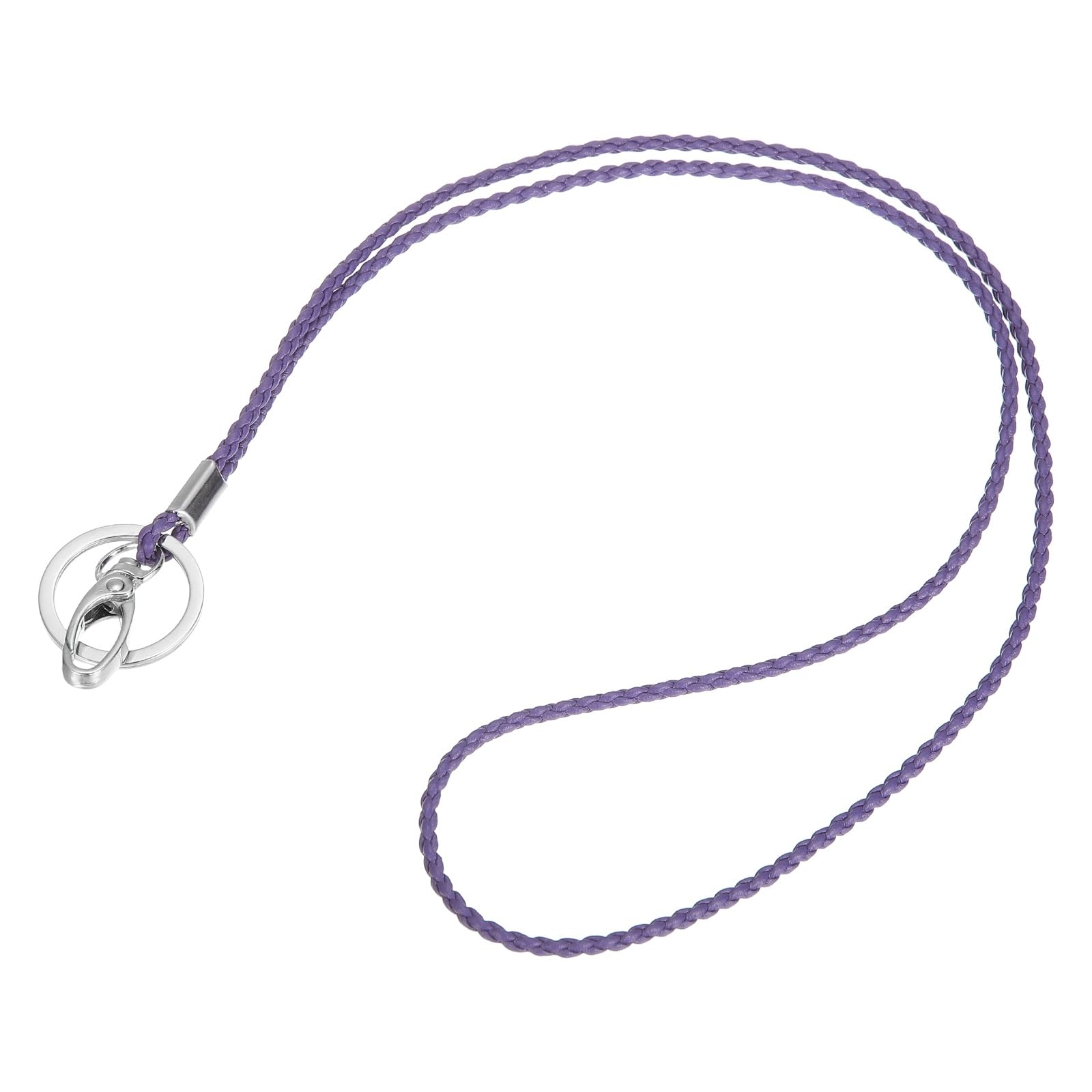 PATIKIL Office Leather Lanyards 19 Inch, Key Braided Lanyard Neck Necklace Strap Work Card Holder with Clasp/Ring for Keys ID Badges Name Tag USB Flash Drive, Purple