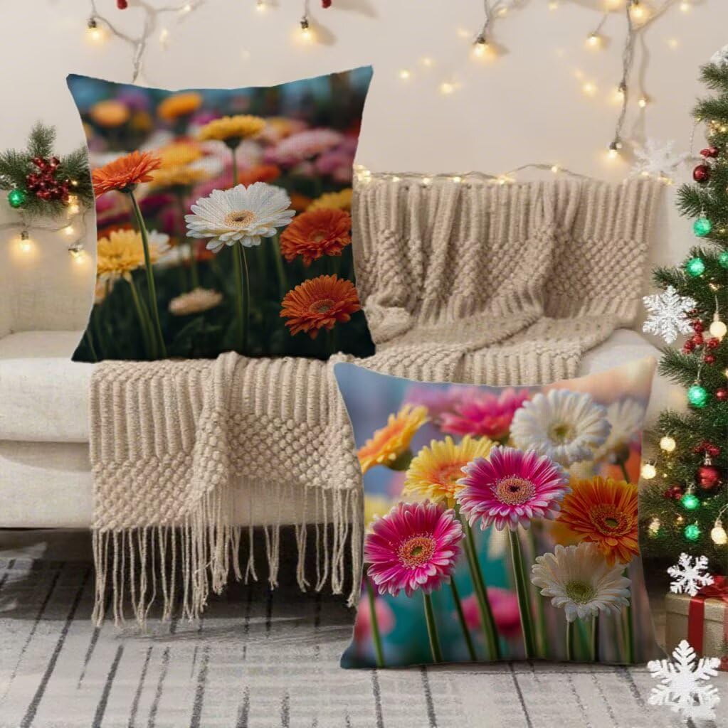 Federa Cuscino 80x80 Margherita Cuscini Divano Arancia Cuscini da Esterno Impermeabili Linoi Set di 2 Decorativi Cushion Covers per Giardino Soggiorno Sofá Balcone Patio, Regalo per Donne 1B-39
