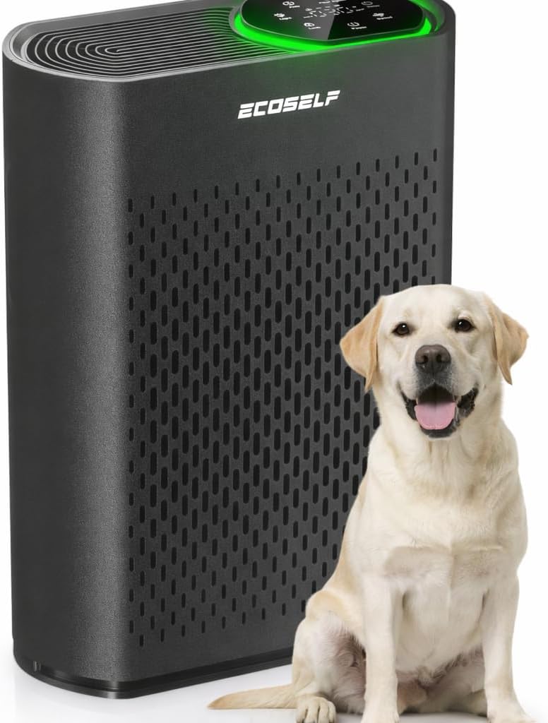 ECOSELF Powerful Air Purifiers for Home Large Room Up to 1400 Ft² with Air Quality Monitor 20dB Sleep Mode, Air Purifier for Bedroom Office Living Room for Pets, Dust Smoke PoIIen Dander Smell, Black