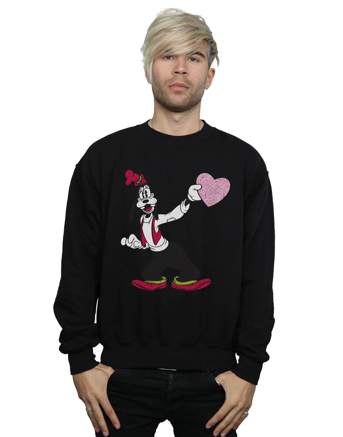 Disney Men's Goofy Love Heart Sweatshirt Black XXX-Large
