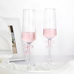 Champagne Glasses Set of 2, 8oz Elegant Crystal Stemmed Champagne Flutes with Pink Bow for Prosecco, Sparkling Wine, Mimosas, Cocktails, Weddings, Anniversaries, Parties
