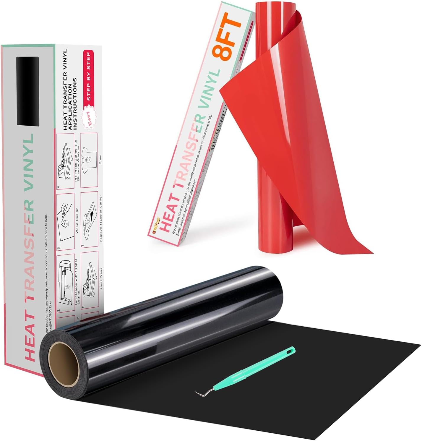 HTVRONT 12" x 20ft Black Heat Transfer Vinyl Rolls & 12" x 8ft Red HTV Vinyl Rolls Heat Transfer Vinyl Easy to Cut & Weed for Craft Heat Vinyl Design