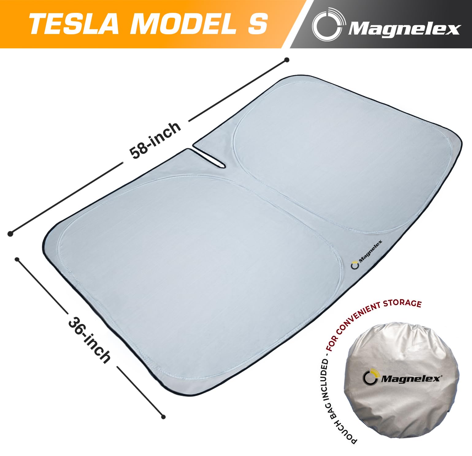 Magnelex Tesla Windshield Sun Shade (Model S), Reflective Polyester Blocks Heat & Sun, Foldable Car Window Sun Blocker, Mirror Cut-Out, Fade-Resistant Sunshade, Tesla S Accessories