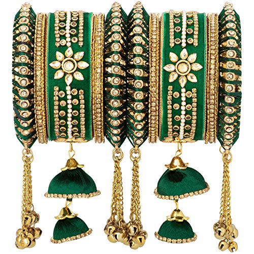 Image of Peora Velvet Matching Kundan Floral Silk Thread Chura Bangle Set Navratri Gift for Women (2.8 inch)