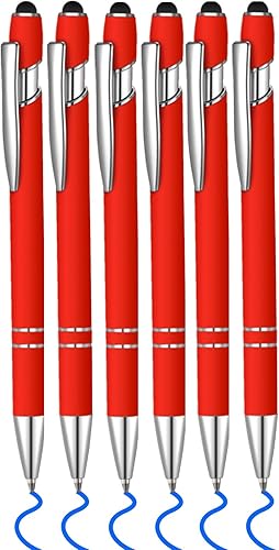 Lragvtbk 6 bolígrafos de tinta azul con punta de lápiz capacitivo 2 en 1, bolígrafos de metal para pantallas táctiles, colegio, oficina, compañeros
