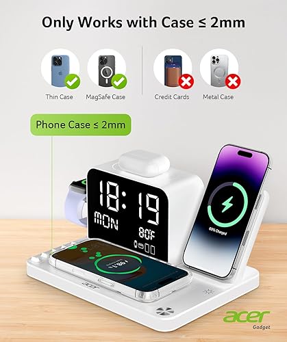 Miniatura 8 de Acer Estación de carga inalámbrica 7 en 1 con reloj LED, cargador inalámbrico rápido de 30 W para iPhone 16/15/14/13/12/Pro Max, Apple Watch,