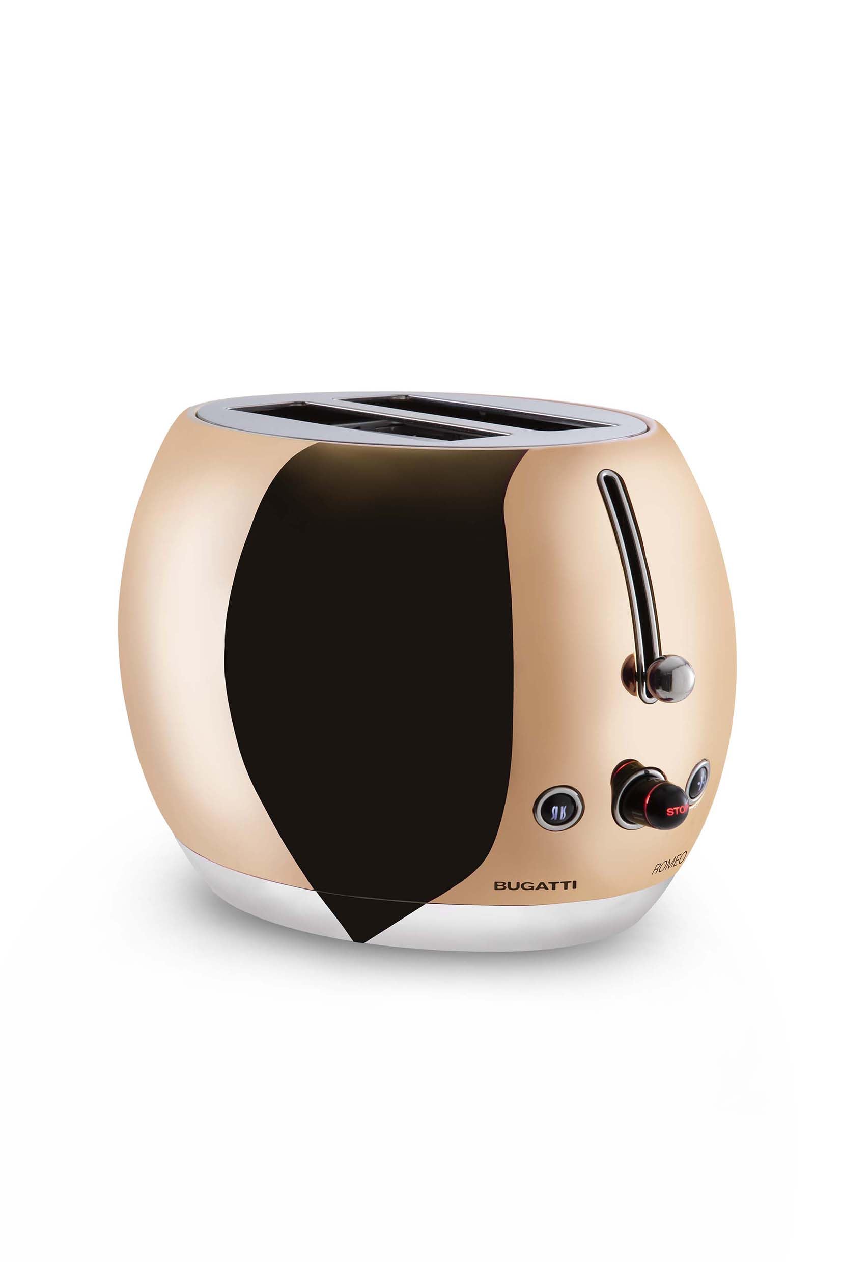 BUGATTI Romeo, Tostapane di Design Multifunzione in Acciaio Inox, 7 Livelli di Tostatura, 4 Funzioni, Pinze non Incluse, 870-1035 W, Colore Oro Rosa Lucido