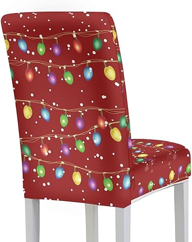 Miniatura 3 de HUGS IDEA Christmas Lights Seat Covers for Dining Room Chairs Set of 6 Xmas Stretch Chair Slipcovers Protector Removable and Washable Kitchen Dining