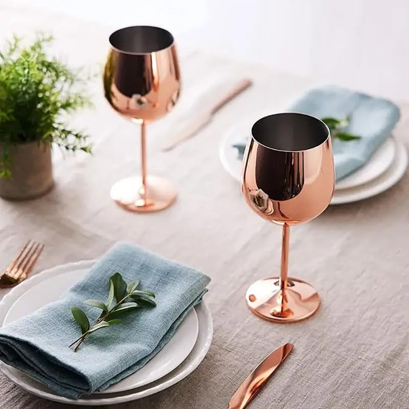 Wunderschöne große Edelstahl Weingläser - Champagner Rotwein Cocktailgläser (Silber) 500ml