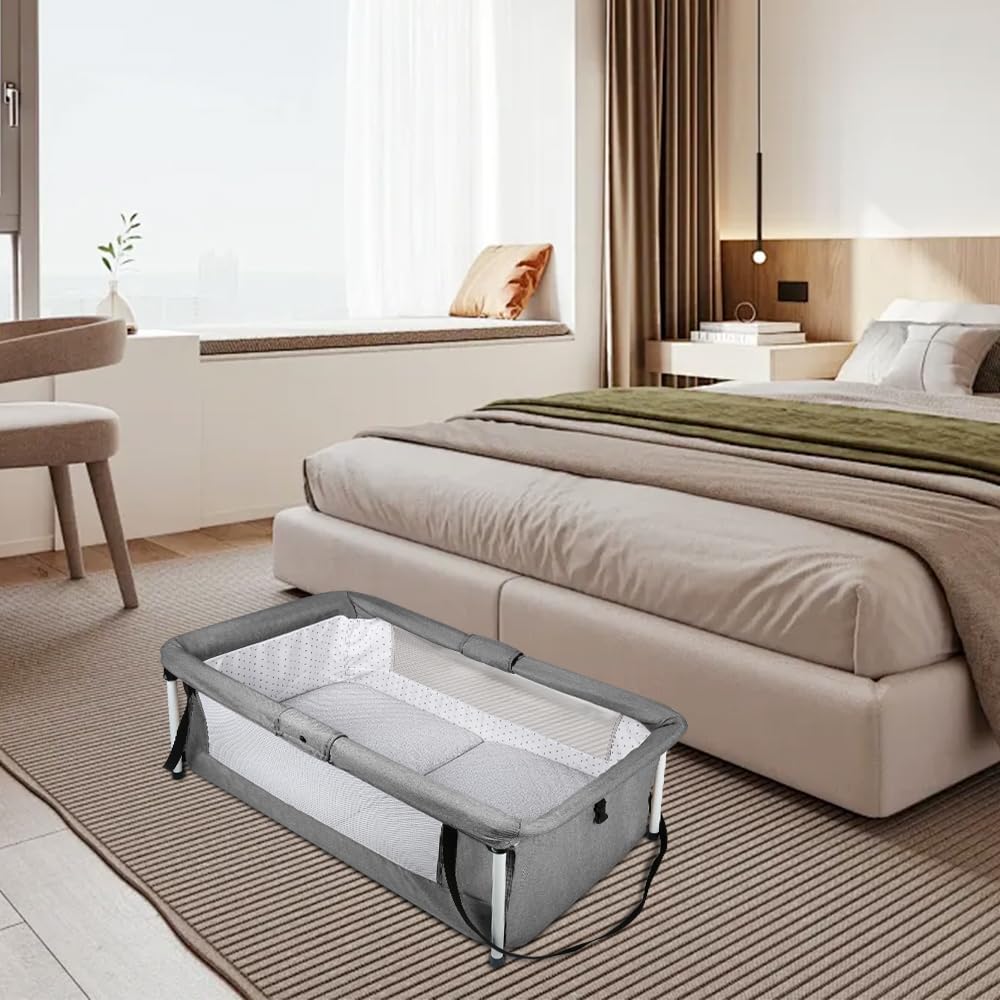 Parc pour Enfants HUOLE Lit de Voyage avec Freins Matelas Ergonomique 90x70x50cm Gris