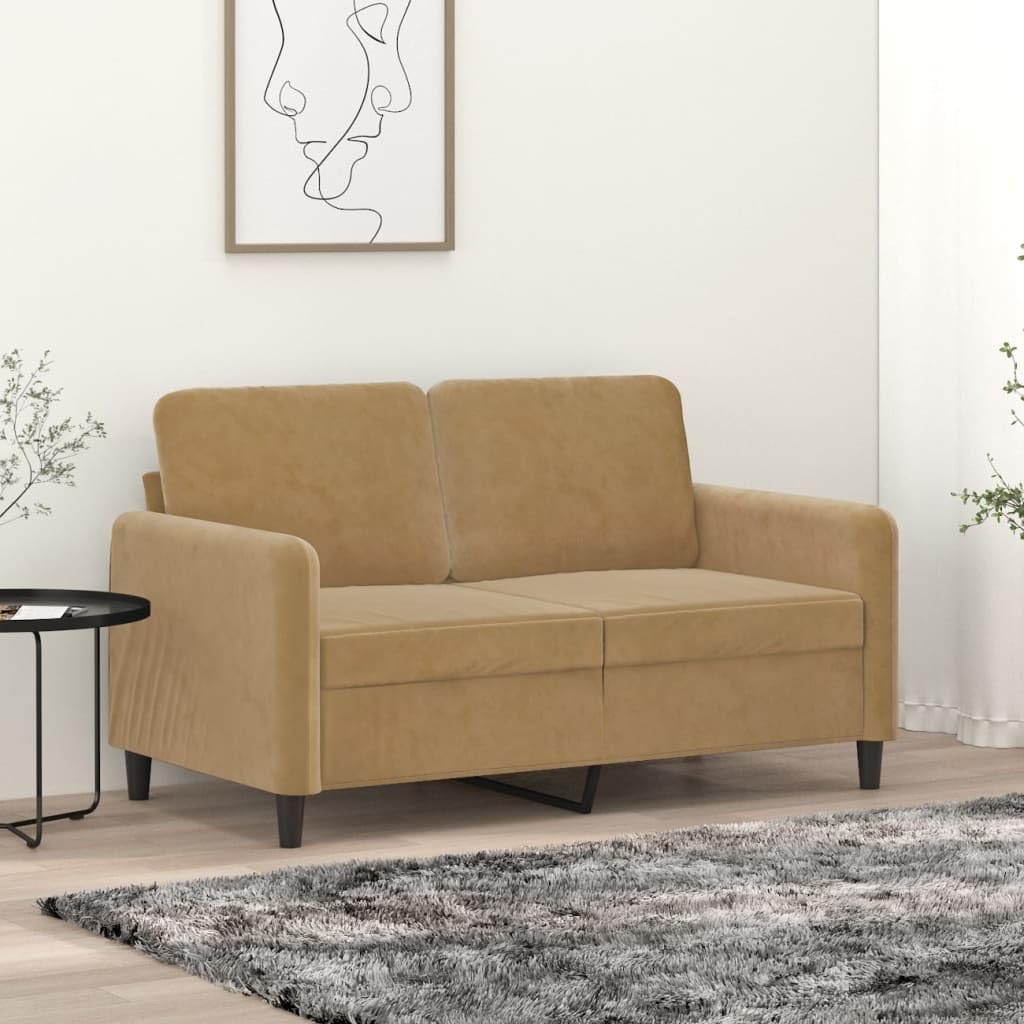 Sofa 2-osobowa, brązowa, 120 cm, aksamitna, metalowa rama, gruba wyściółka, miękki luksusowy materiał, wytrzymały, stabilny, wygodny komfort siedzenia do salonu
