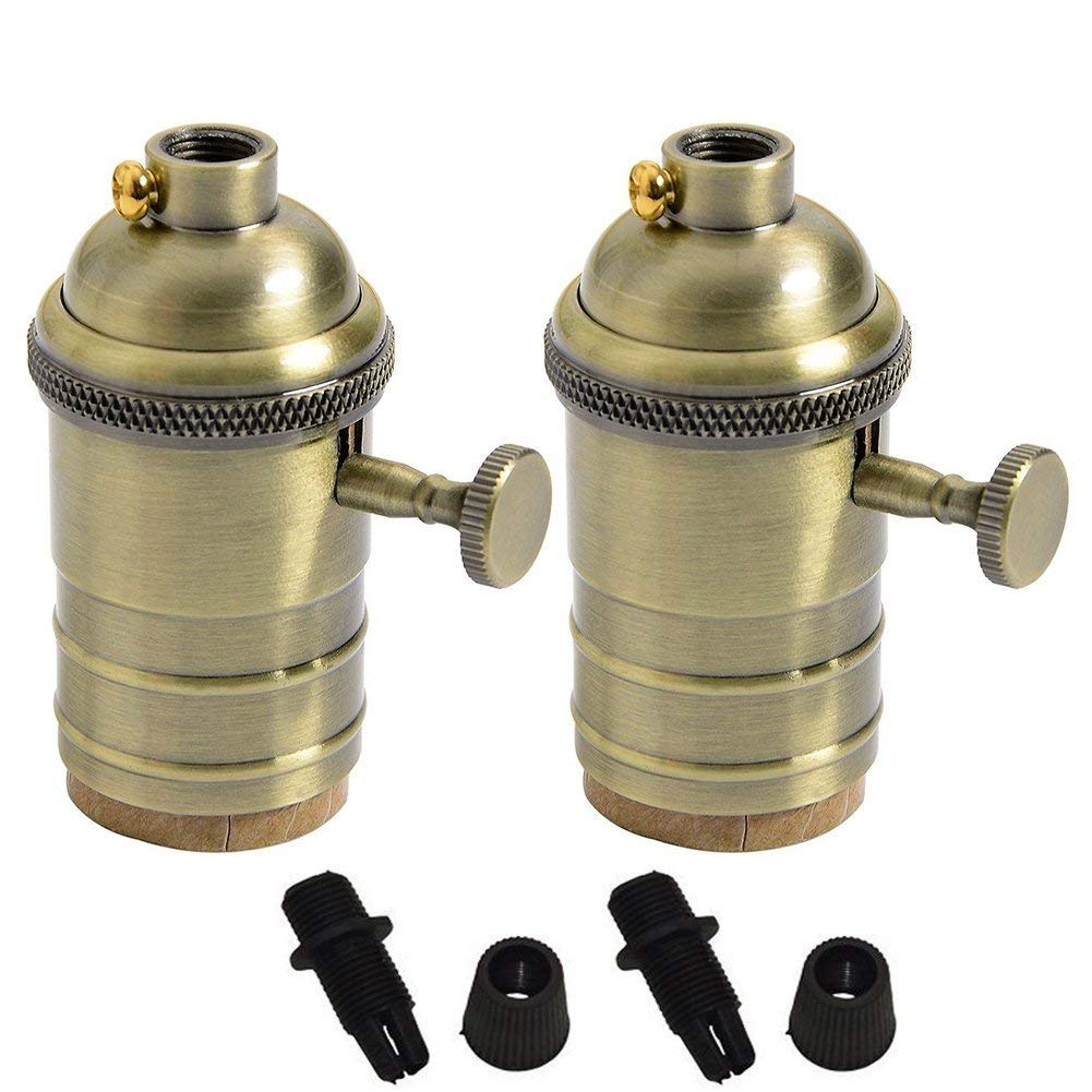 PIANUOAntique Brass Lamp Holder with Switch Screw Fit E27 for Retro Edison Bulb Pendent Light Wall Scone DIY Set of 2