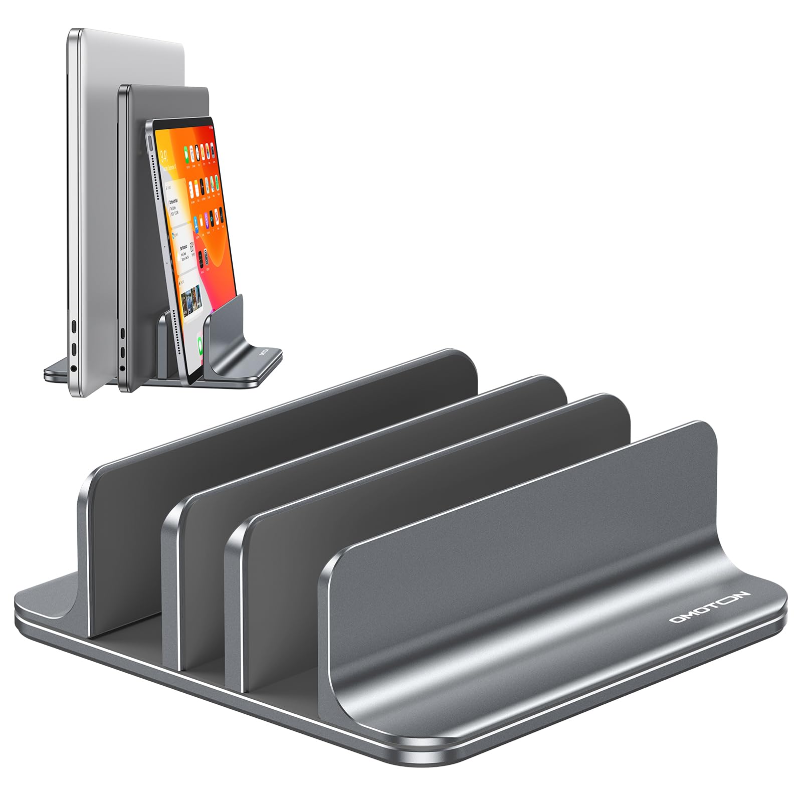 OMOTON 3-Slot Multiple Vertical Laptop Stand, Fits All MacBook, Grey
