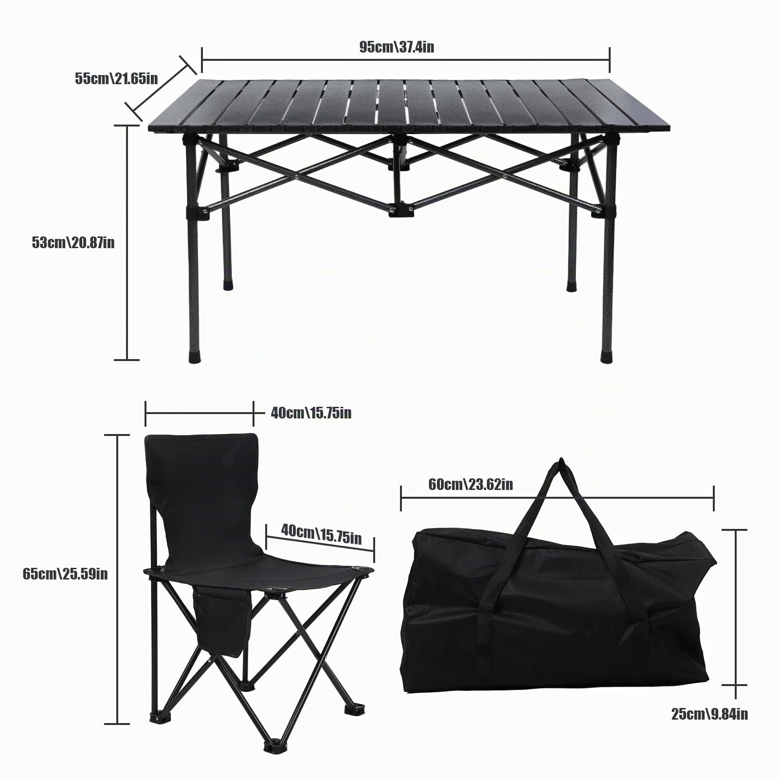 Ensemble table et chaises de camping pliantes robustes, table et chaises de pique-nique pliantes, chaise d'extérieur avec capacité de charge de 75 kg/100 kg, tissu Oxford résistant aux intempéries et