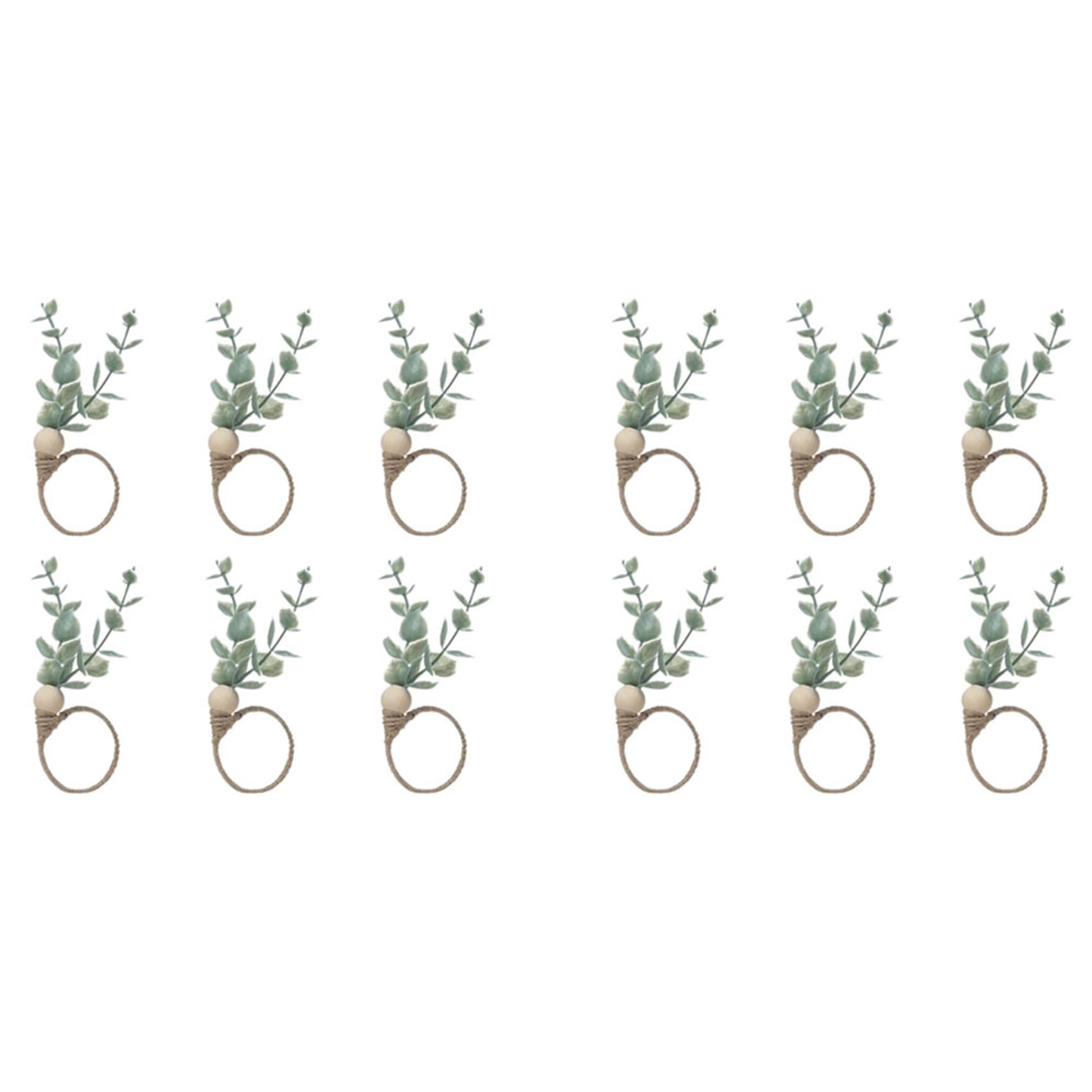 Hndhbfgrt Napkin Rings Set of 12 Rustic Eucalyptus Wooden Napkin Rings Boho Leaf Wood Bead Farmhouse Napkin Ring Holder